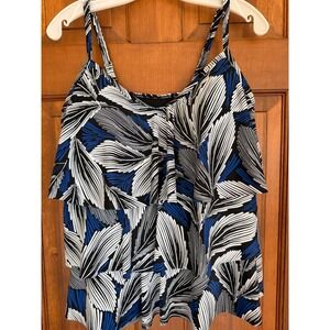 Coastal Cove Tankini Swimsuit Top Womens 18W Blue Adjustable Straps Padded